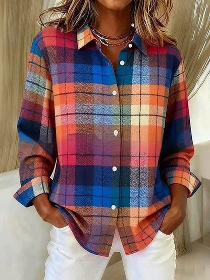 Bluză cu mânecă lungă în carouri, cu blocuri de culoare, Cristina Gore