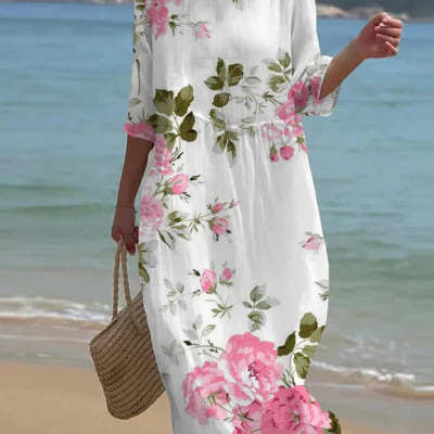 Rochie Cristina cu imprimeu floral - croială trapezoidală artistică