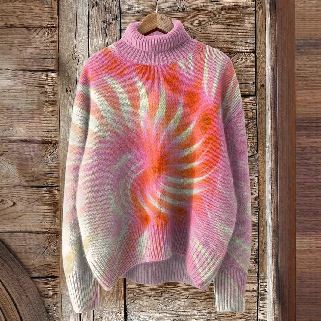 Pulover cu guler înalt Cristina - Imprimeu festiv cu pisici