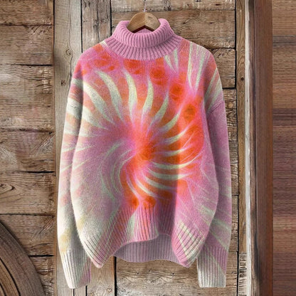 Pulover cu guler înalt Cristina - Imprimeu festiv cu pisici