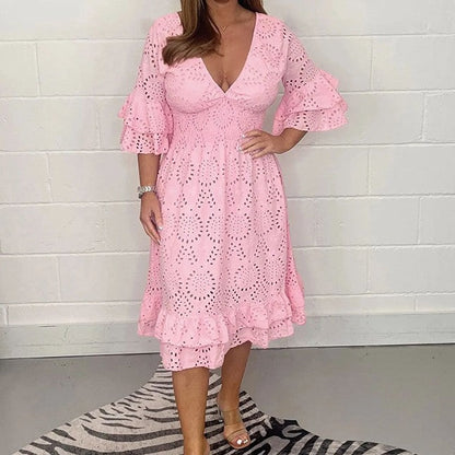 Chic Embroidered V-Neck Dress by Cristina Gore