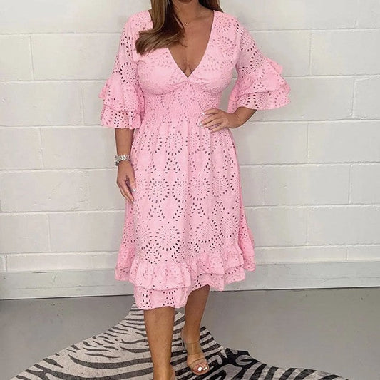 Chic Embroidered V-Neck Dress by Cristina Gore