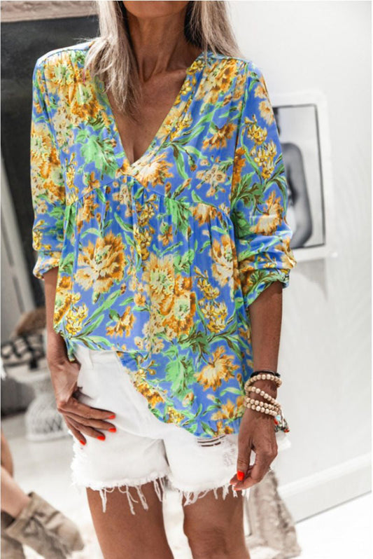 Bluză cu mânecă lungă și imprimeu floral vibrant Cristina Gore