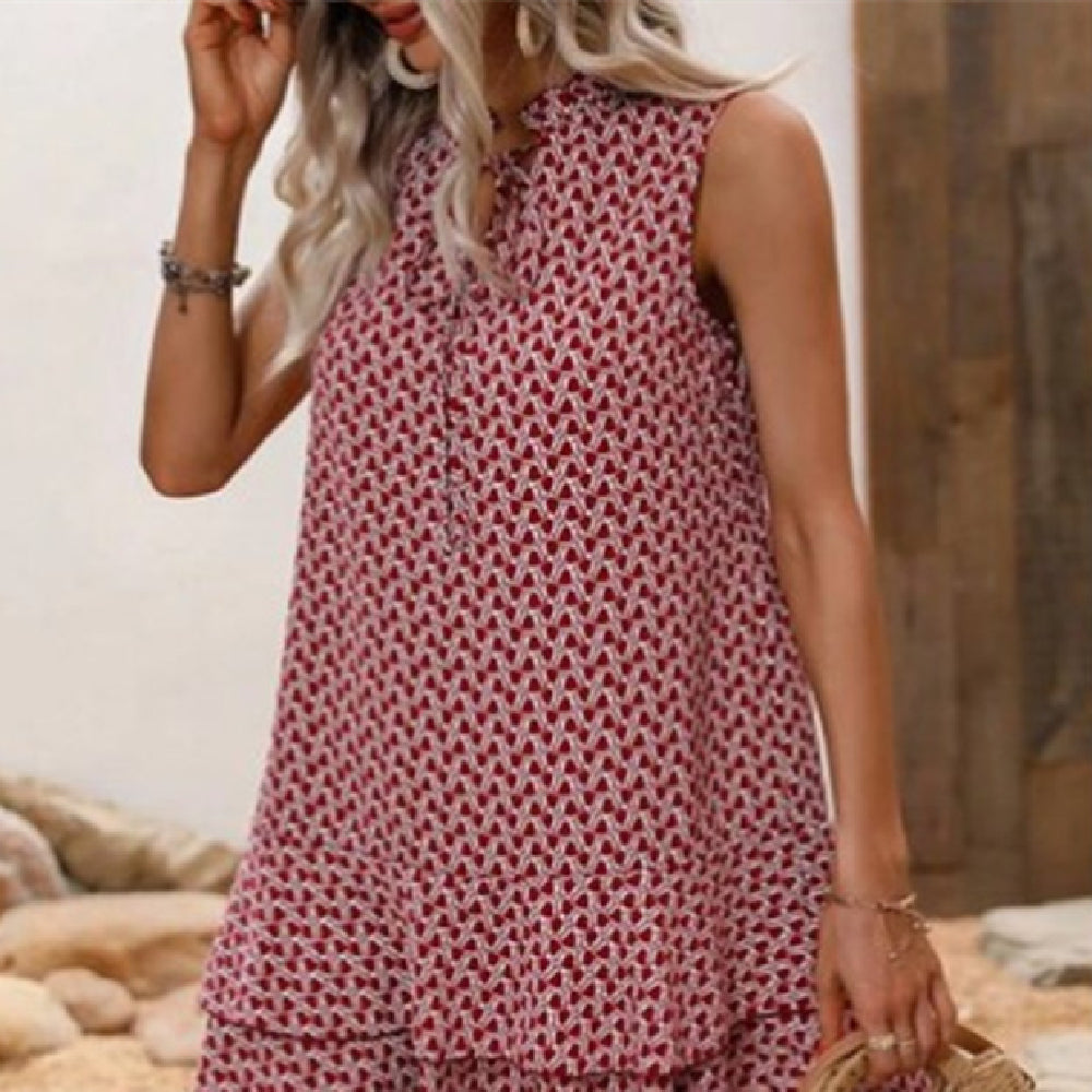 Rochie Cristina fără mâneci cu imprimeu geometric - Detaliu cu șireturi