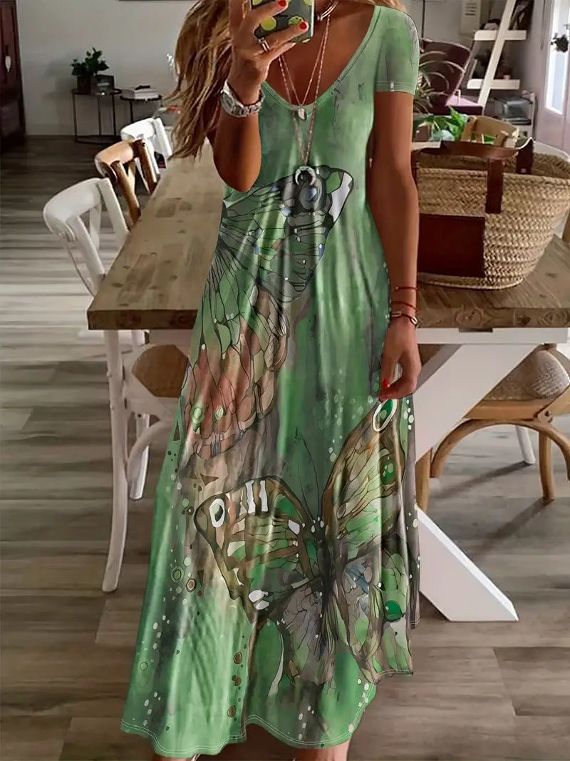 Rochie maxi Cristina Gore cu imprimeu boem și fluturi