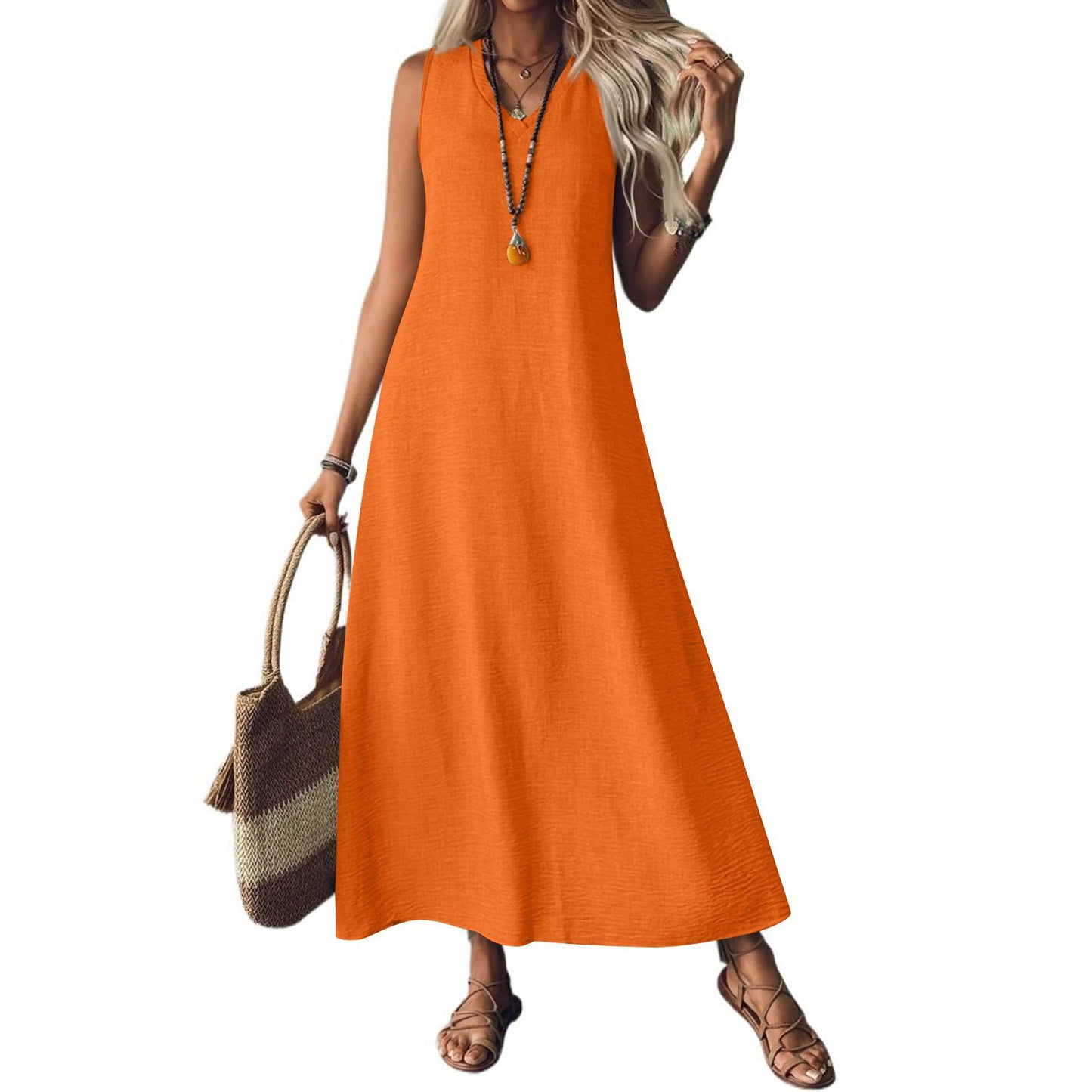 Rochie elegantă fără mâneci din cânepă Cristina Gore