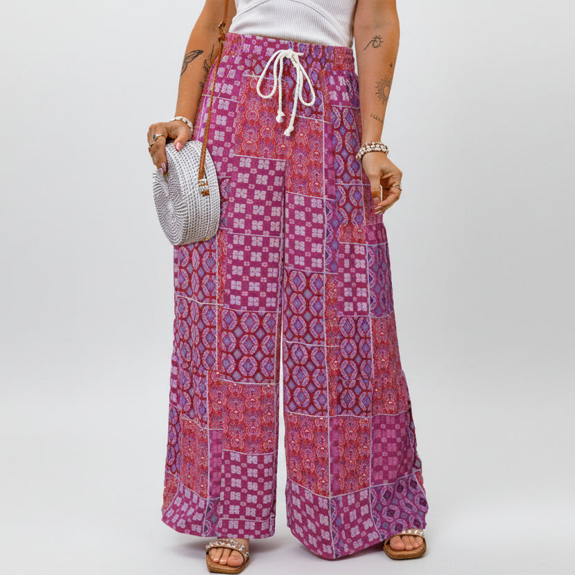 Pantaloni largi cu imprimeu floral boho Cristina Gore