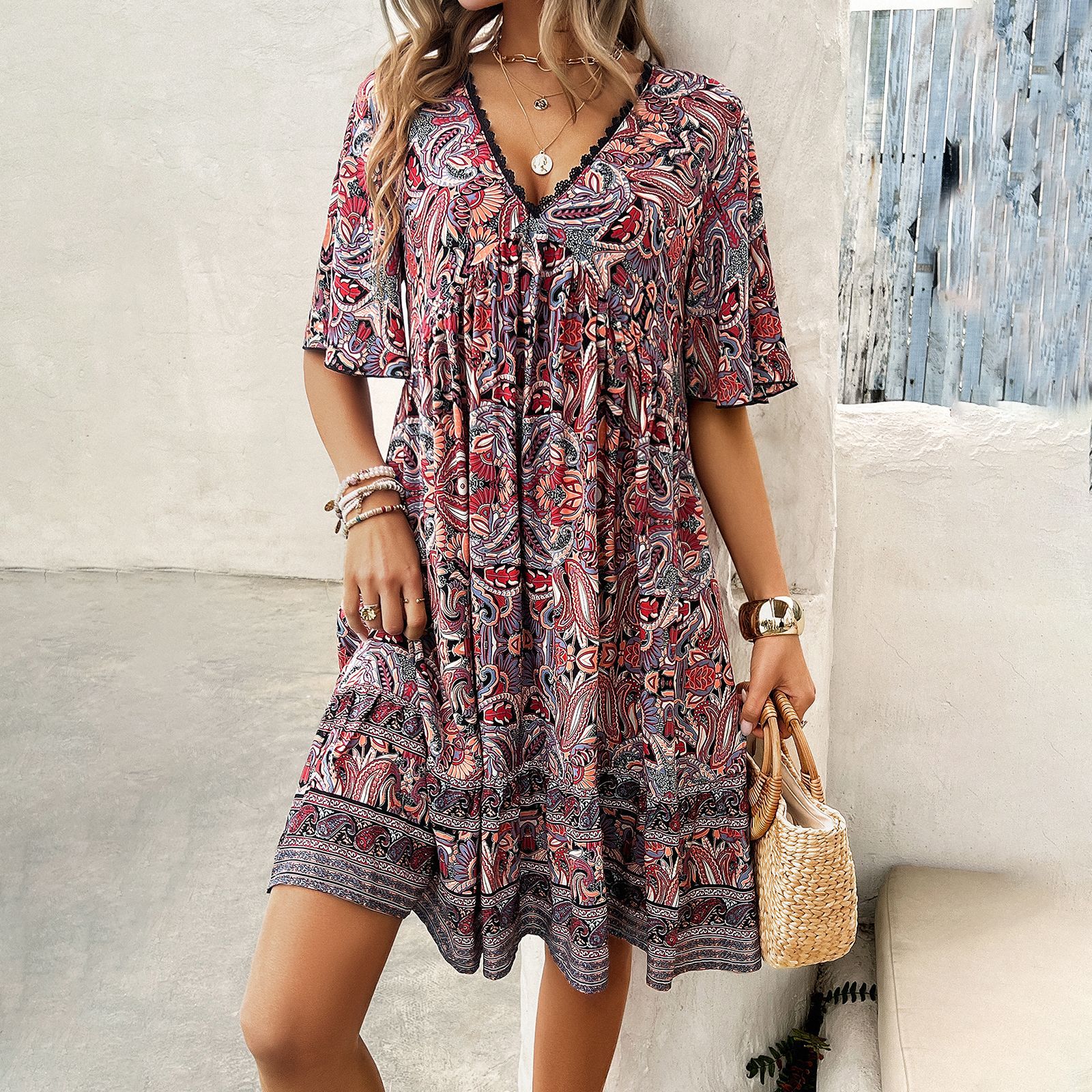 Boho Printed V-Neck Dress by Cristina Gore