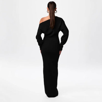 Rochie maxi tricotată Cristina, cu umerii goi - Croială elegantă