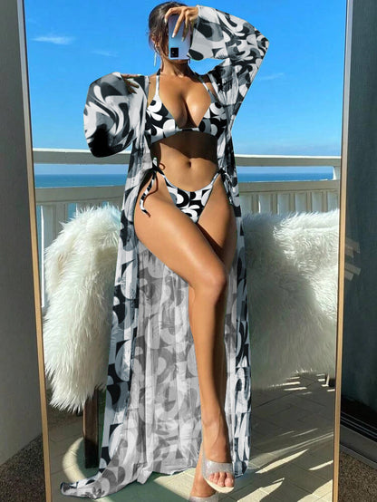 Set bikini cu mânecă lungă și imprimeu floral vibrant Cristina Gore