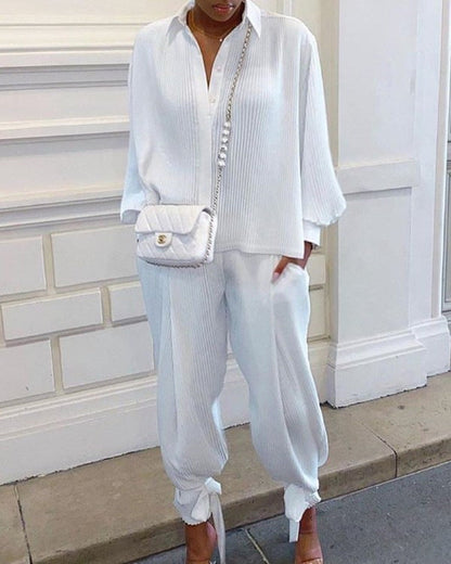 Set Cristina cu croială lejeră - Pantaloni crop din amestec de bumbac