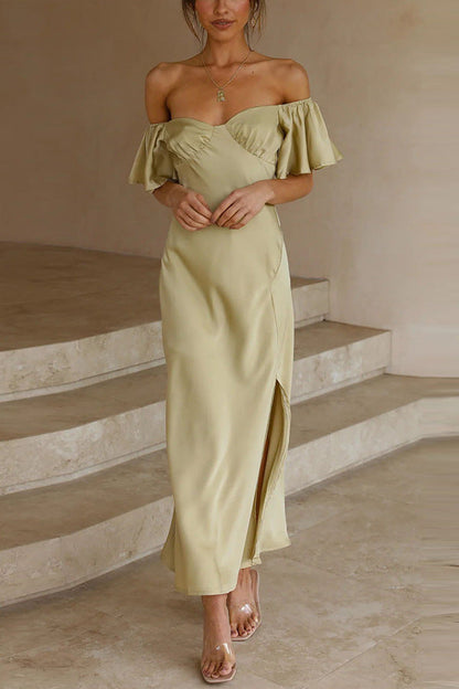 Rochie Cristina din satin plisat - Eleganță cu umerii goi