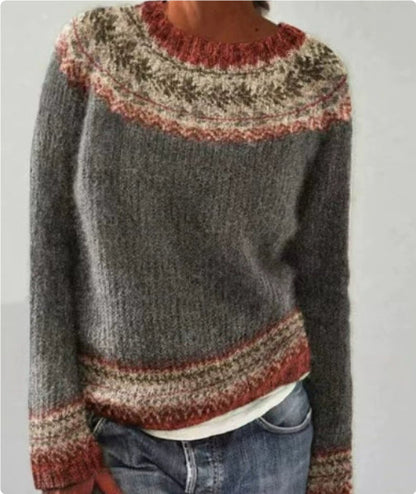 Pulover cu guler rotund Cristina - Tricotaj gros cu model