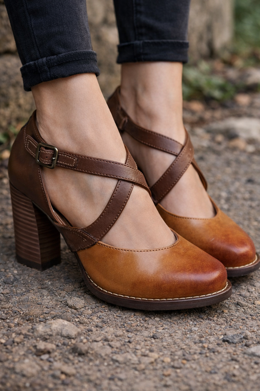 Pantofi cu cataramă maro Cristina - Inspirație vintage
