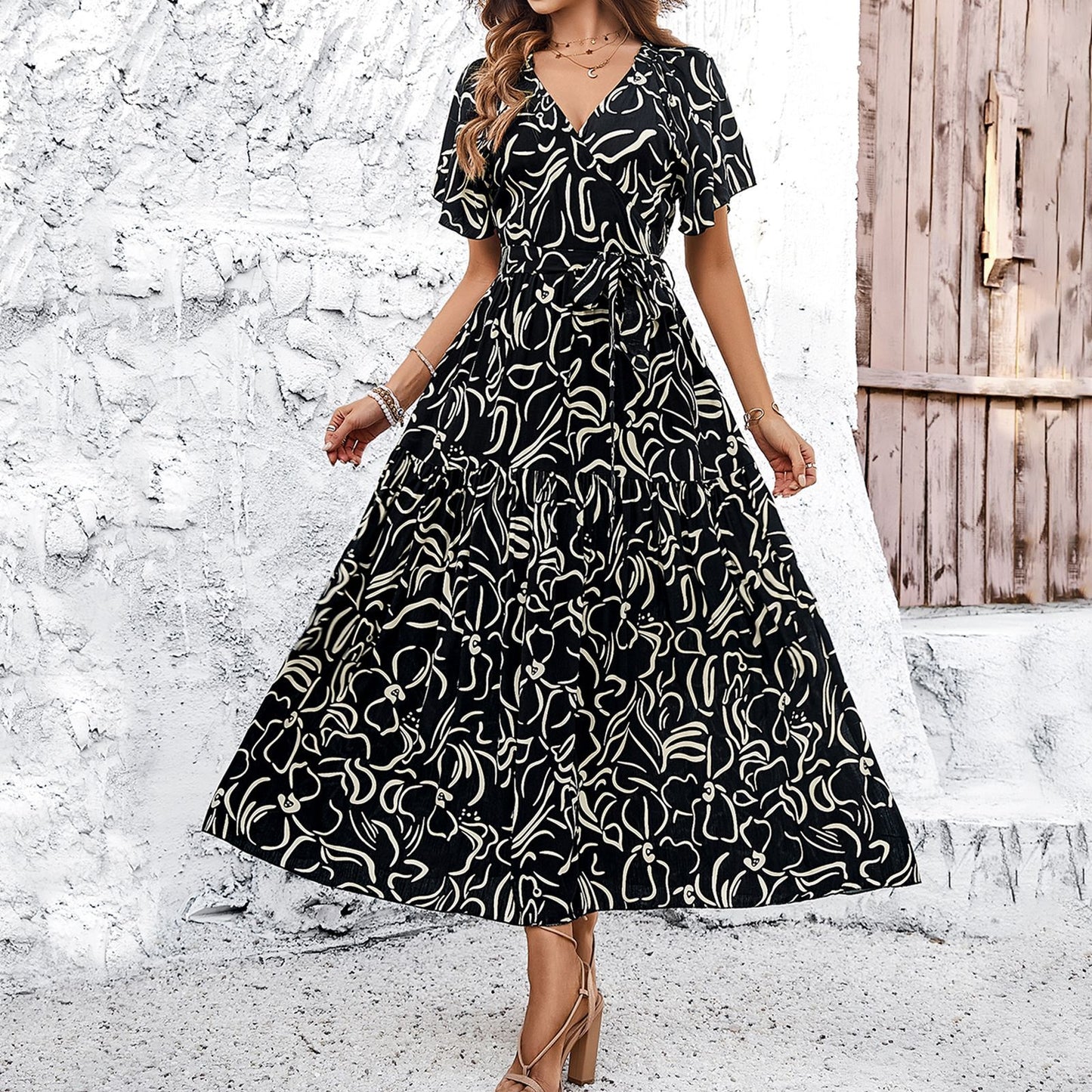 Rochie midi cu mânecă scurtă și imprimeu floral Cristina Gore