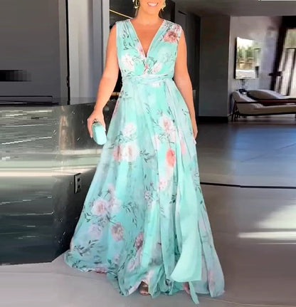 Rochie lungă din șifon Cristina - Stil prințesă floral