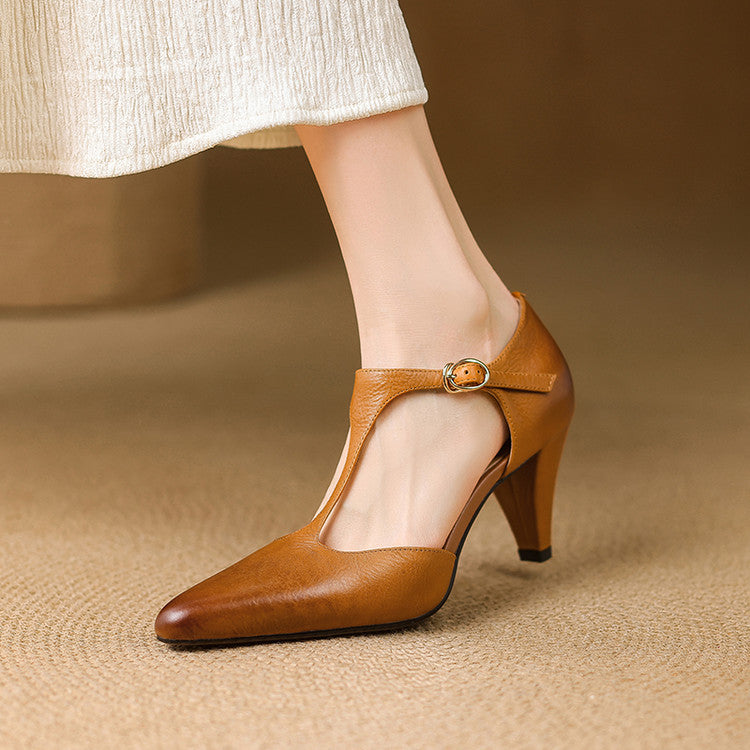 Retro T-Strap High Heel Sandals by Cristina Gore