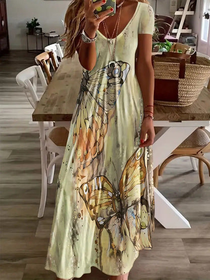 Rochie maxi Cristina Gore cu imprimeu boem și fluturi
