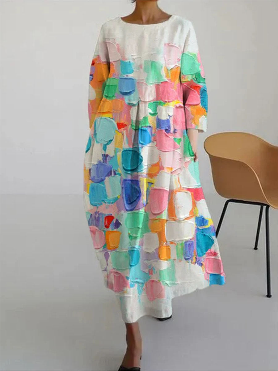 Rochie Cristina din in 3D - model artistic în linie A cu mâneci 1/2