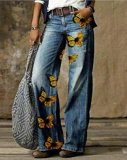 Pantaloni largi cu imprimeu floral artistic de Cristina Gore
