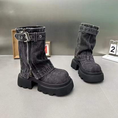 Ghete Martin din denim de la Cristina - Model cu platformă groasă