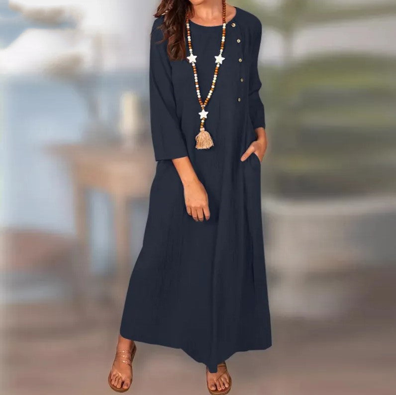 Rochie vintage din in cu mânecă lungă de Cristina Gore