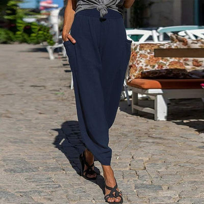 Pantaloni casual din bumbac Cristina Gore, croială relaxată