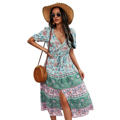 Rochie boho cu imprimeu floral, stil de vară Cristina Gore