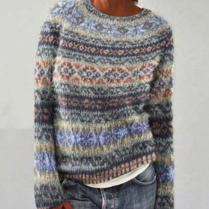 Pulover cu guler rotund Cristina - Tricotaj gros cu model
