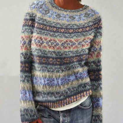 Pulover cu guler rotund Cristina - Tricotaj gros cu model