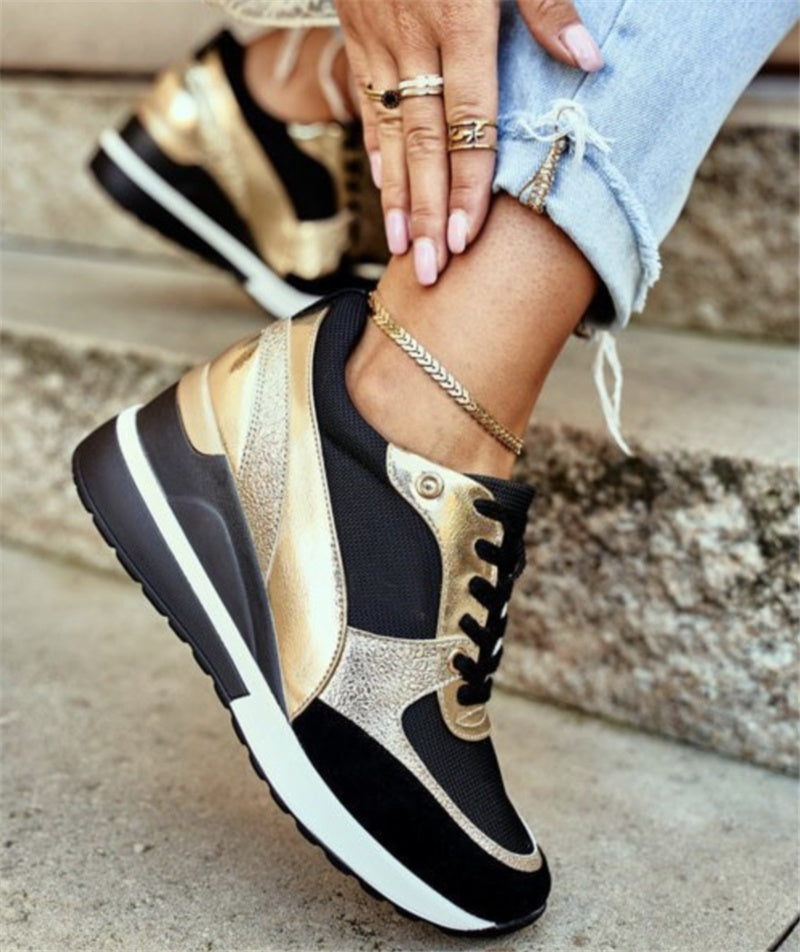 Teniși Cristina negri și aurii - Vârf rotund respirabil