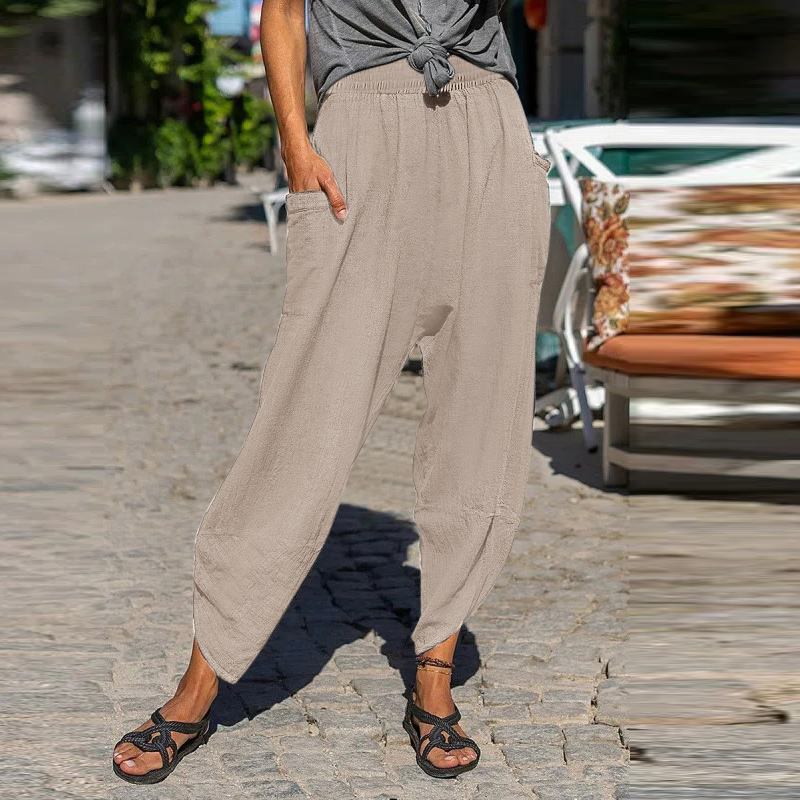 Pantaloni casual din bumbac Cristina Gore, croială relaxată