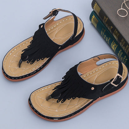 Sandale tip platformă Cristina Gore cu franjuri și model boho