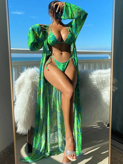 Set bikini cu mânecă lungă și imprimeu floral vibrant Cristina Gore