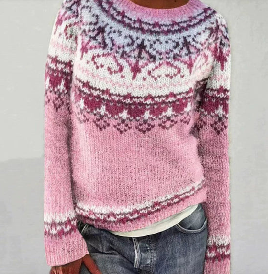 Pulover cu guler rotund Cristina - Tricotaj gros cu model