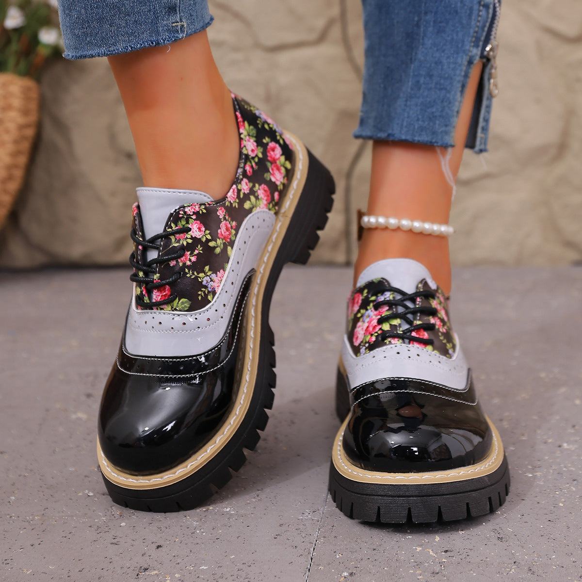 Pantofi casual eleganti cu imprimeu floral Cristina Gore, mărime mare