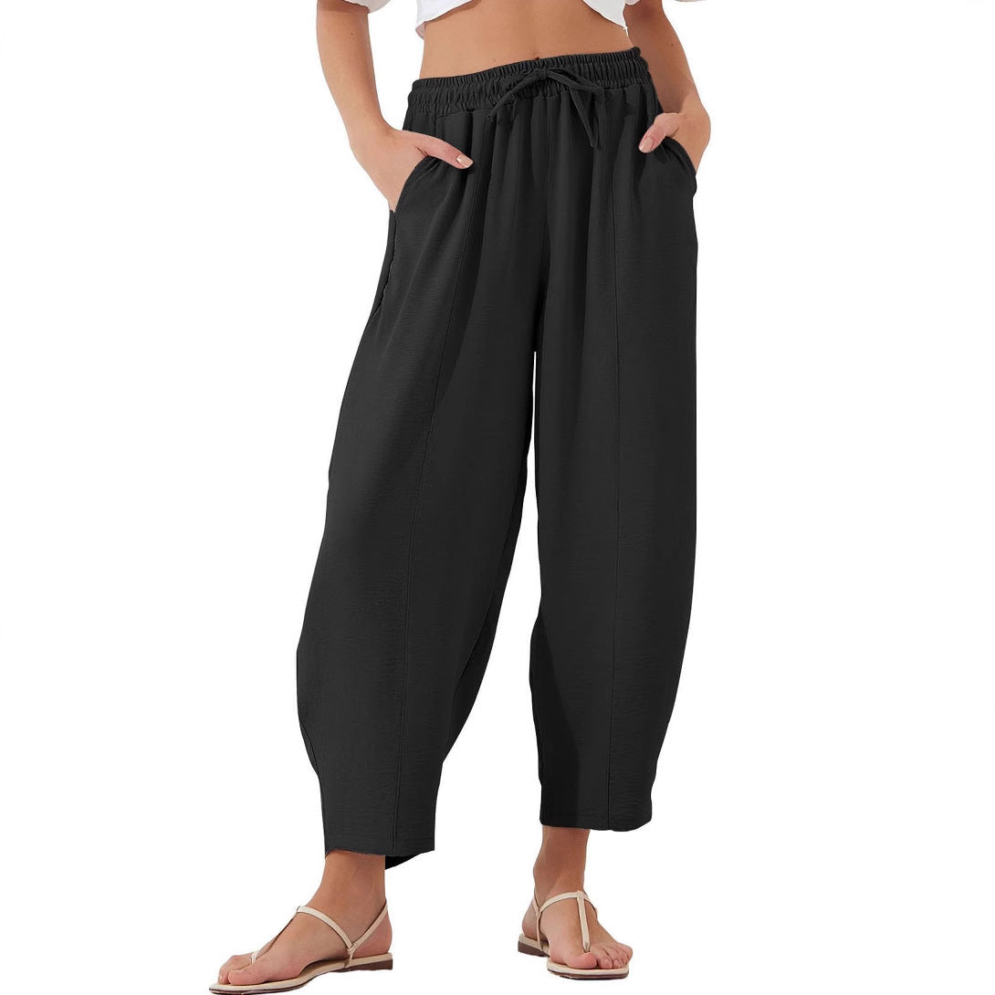 Pantaloni Cristina crop din bumbac și in - Croială plisată lejeră