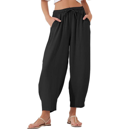 Pantaloni Cristina crop din bumbac și in - Croială plisată lejeră
