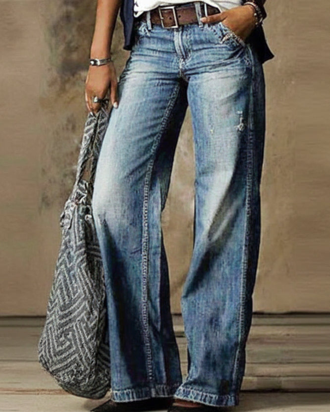Pantaloni largi cu imprimeu floral artistic de Cristina Gore