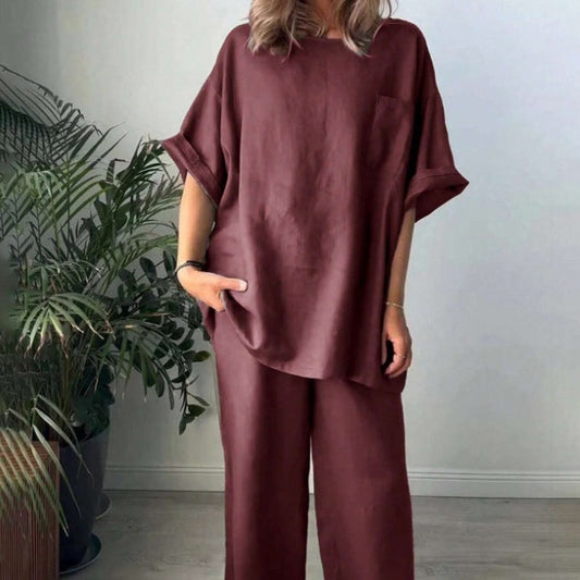 Set Cristina pentru femei cu guler rotund - mâneci tip aripi de liliac