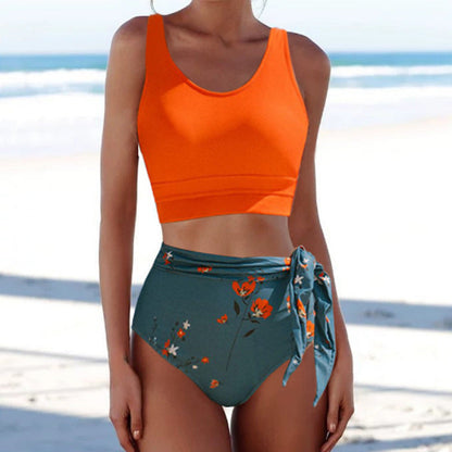 Costum de baie bikini cu imprimeu floral Cristina Gore, cu bretele divizate
