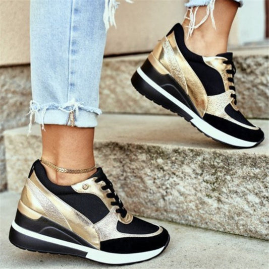 Teniși Cristina negri și aurii - Vârf rotund respirabil