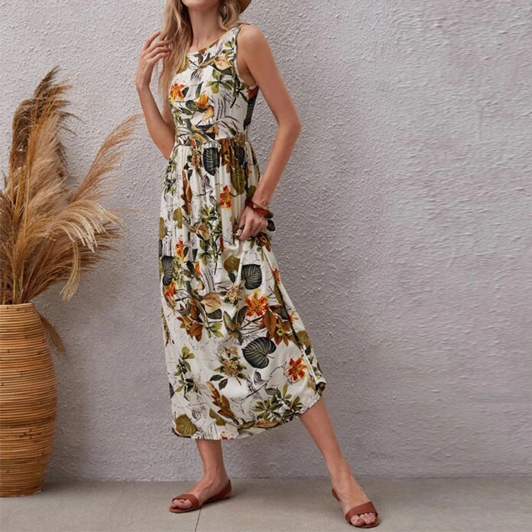 Rochie florală din bumbac, cu linie A, de Cristina Gore