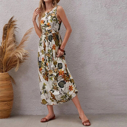 Rochie florală din bumbac, cu linie A, de Cristina Gore