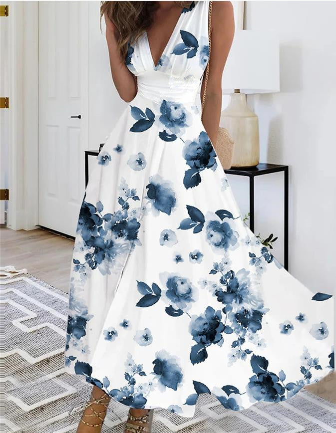 Rochie Cristina fără mâneci - Imprimeu floral artistic