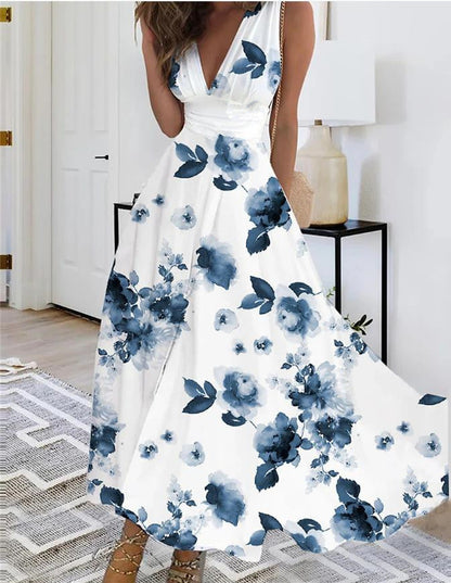 Rochie Cristina fără mâneci - Imprimeu floral artistic