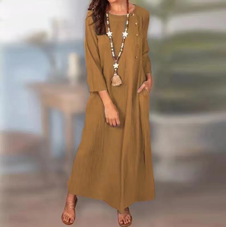 Rochie vintage din in cu mânecă lungă de Cristina Gore