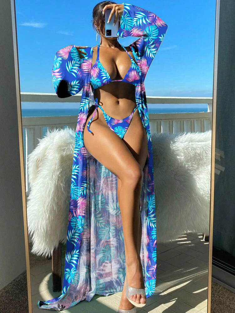 Set bikini cu mânecă lungă și imprimeu floral vibrant Cristina Gore