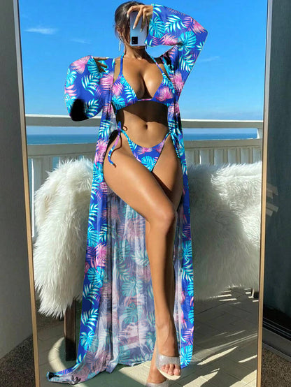 Set bikini cu mânecă lungă și imprimeu floral vibrant Cristina Gore