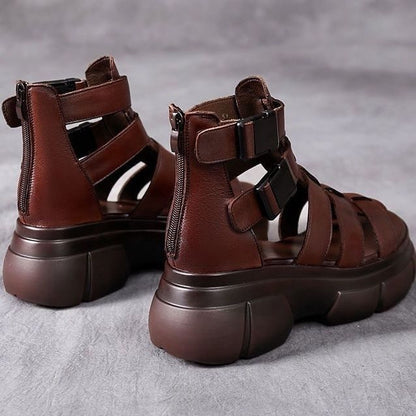 Sandale cu platformă din piele Cristina - Stil retro ajurat